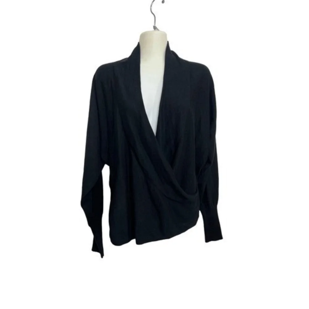 Idina Menzel Encore Wrap Sweater M Black Surplice Dolman Knit Pullover